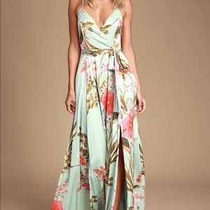 Still the One Sage Green Floral Satin Maxi Dress